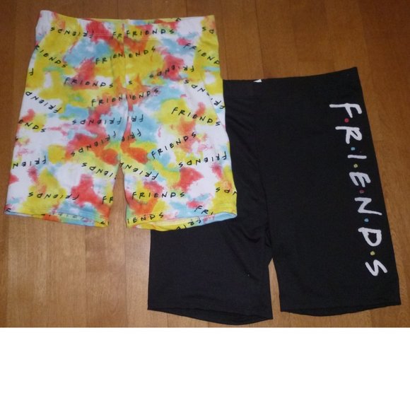 2 pair Girls Poly Stretch FRIENDS TV Show Bike Shorts Size Med 7/8 XL 14/16 NWT - Picture 1 of 3